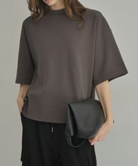 nh-tops-02566　ハーフスリーブ モックネック Tee　エクリュ　チャコール　ブラウン