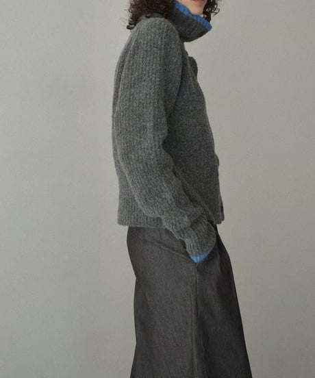 knit-02349　バイカラー 2wayネック ニット　グレー　ブラウン