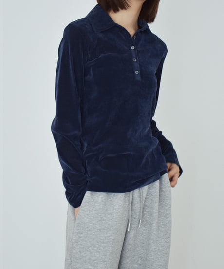 tops-12014　シアーベロア ポロカラートップス　ブラウン　ネイビー　グレー