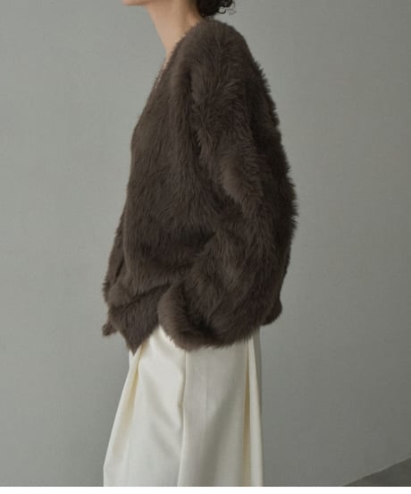 knit-02338　シャギー ニット カーディガン　ブラウン