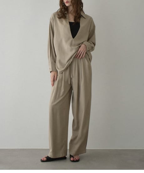 tops-12012　スキッパーシャツ 《セットアップ可能》　モカベージュ　ブラック