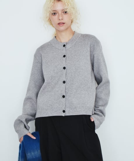 knit-02395　クルーネック ハイゲージニット カーディガン　グレー　ブラック