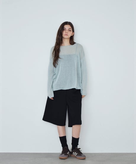 knit-02338　シアーニット プルオーバー　ミント　ダークブラウン