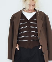 nh-knit-02393　ボーダー ニット カーディガン　ブラウン×ライトブルー