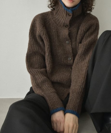 knit-02349　バイカラー 2wayネック ニット　グレー　ブラウン
