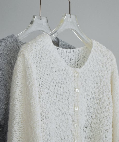 knit-02391　ブークレコンパクトカーディガン　グレー　オフホワイト