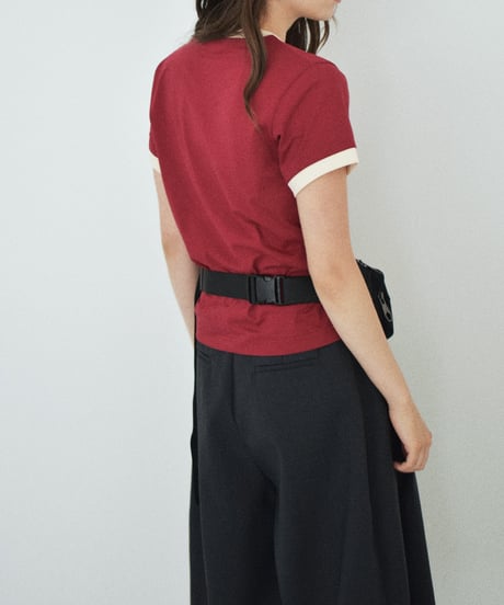 nh-tops-02616　リンガー Tシャツ　杢グレー　ネイビー　レッド