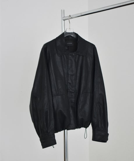 outer-02102　フェイクレザー ジップ ブルゾン　ブラック