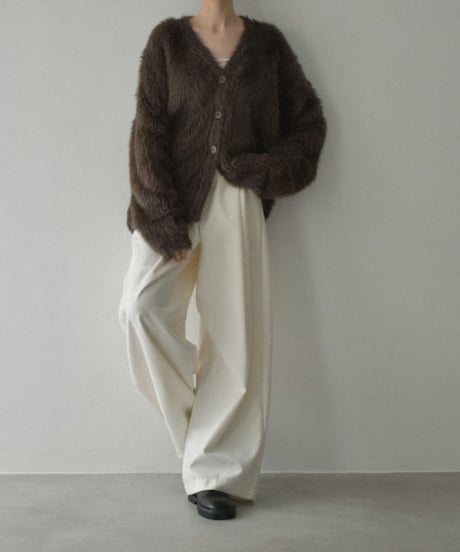 knit-02338　シャギー ニット カーディガン　ブラウン