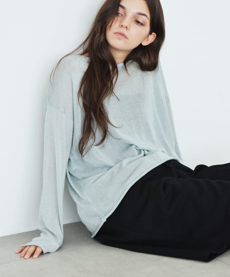 knit-02338　シアーニット プルオーバー　ミント　ダークブラウン