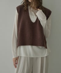 knit-02279　Uネック ニット べスト　グレー　ブラウン　ブラック