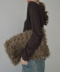 bag2-02665　フェイクファー ビッグ ショルダーバッグ　ブラウン