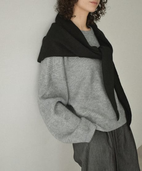 nh-muffler-02025　ウール混 ニットスカーフ　エクリュ　グレー　レッド　ブラック