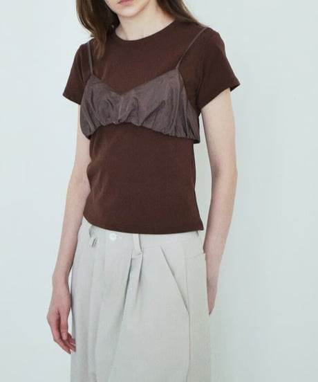 nh-tops-02623　コンパクト フィット Tシャツ　ホワイト　ブラウン
