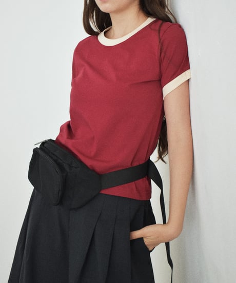 nh-tops-02616　リンガー Tシャツ　杢グレー　ネイビー　レッド