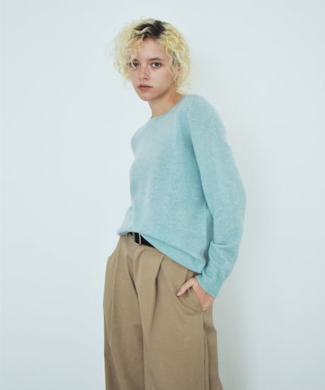 knit-02399　Wool100%  クルーネック ニット　ライトブルー　ブルー　ミント　レッド　ラベンダー　グレー