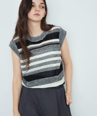knit-02390　マルチボーダー ノースリーブ ニット　ブラウン　ブラック