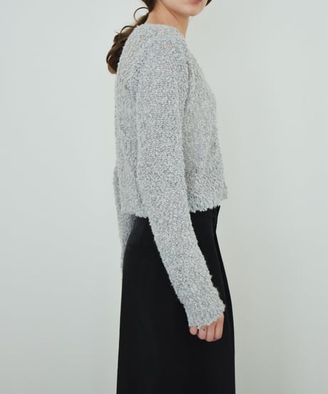 knit-02391　ブークレコンパクトカーディガン　グレー　オフホワイト