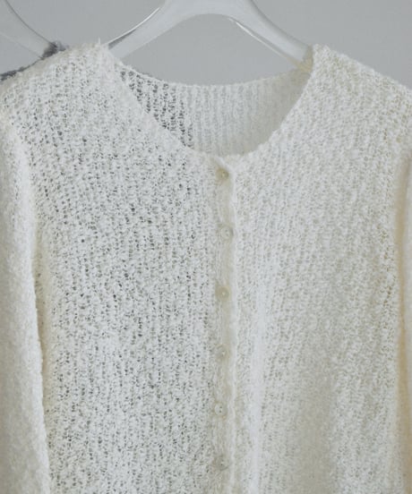 knit-02391　ブークレコンパクトカーディガン　グレー　オフホワイト