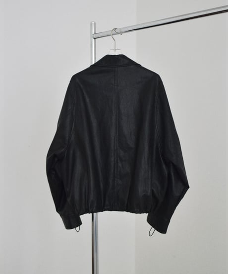 outer-02102　フェイクレザー ジップ ブルゾン　ブラック