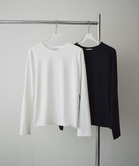 nh-tops-02633　バックステッチデザイン ロングTee　ホワイト　ブラック