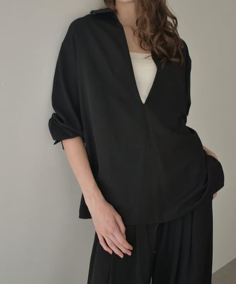 tops-12012　スキッパーシャツ 《セットアップ可能》　モカベージュ　ブラック