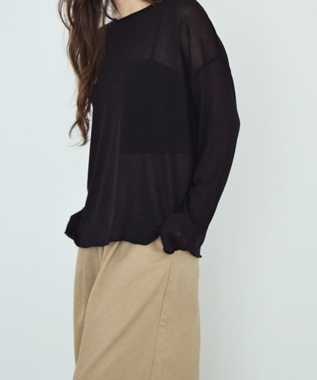 knit-02338　シアーニット プルオーバー　ミント　ダークブラウン