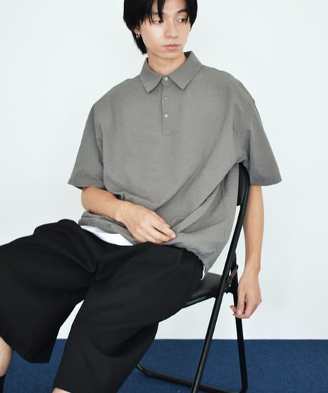 tops-02617U　シアサッカー ポロ トップス　ホワイト　チャコール　ネイビー