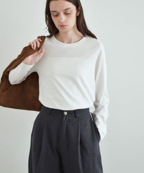 nh-tops-02633　バックステッチデザイン ロングTee　ホワイト　ブラック