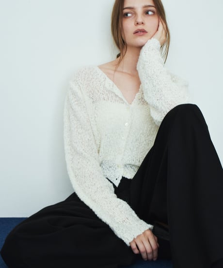 knit-02391　ブークレコンパクトカーディガン　グレー　オフホワイト