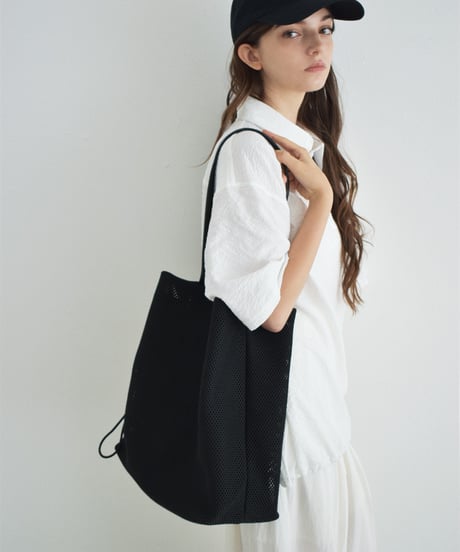 bag2-02679U　ドロスト メッシュ トートバッグ　エクリュ　ブラック