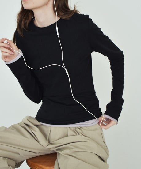 nh-tops-02632　カットオフ ロングスリーブ トップス　ライラック　グレー　ブラック