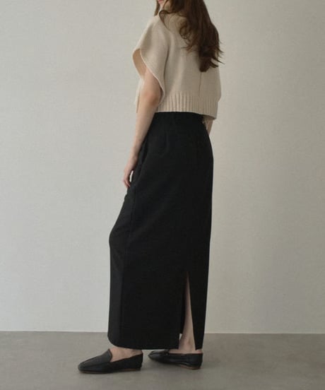 knit-02335　フレンチスリーブ クロップドニット　ライトベージュ　ブラック