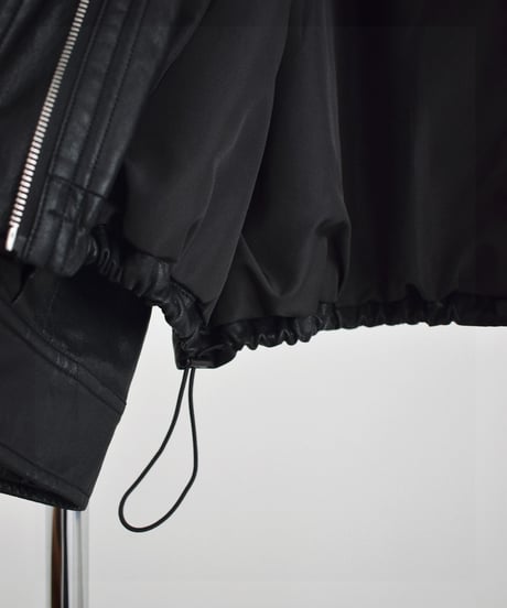 outer-02102　フェイクレザー ジップ ブルゾン　ブラック