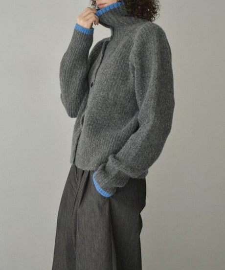 knit-02349　バイカラー 2wayネック ニット　グレー　ブラウン