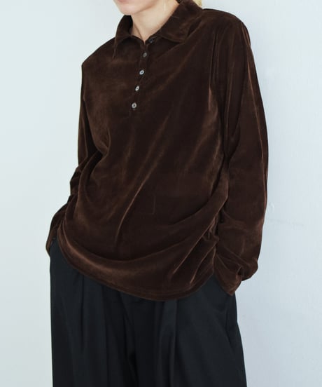 tops-12014　シアーベロア ポロカラートップス　ブラウン　ネイビー　グレー