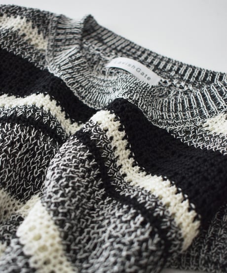 knit-02390　マルチボーダー ノースリーブ ニット　ブラウン　ブラック
