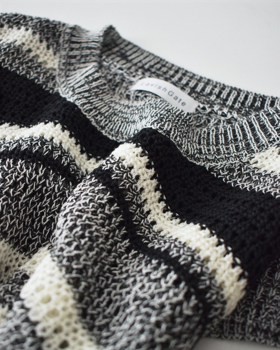 knit-02390 マルチボーダー ノースリーブ ニット ブラウン ブラック