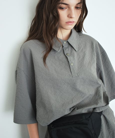 tops-02617U　シアサッカー ポロ トップス　ホワイト　チャコール　ネイビー