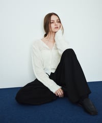 knit-02391　ブークレコンパクトカーディガン　グレー　オフホワイト