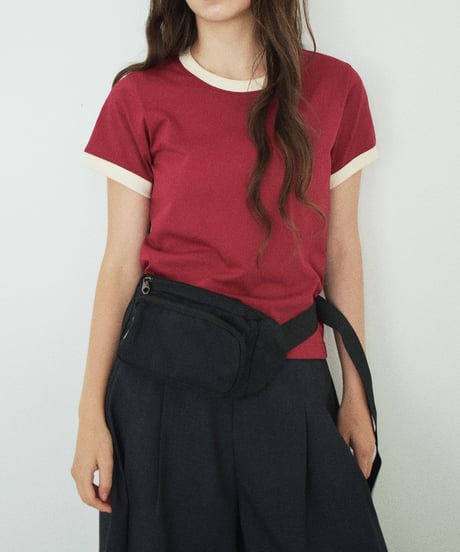 nh-tops-02616　リンガー Tシャツ　杢グレー　ネイビー　レッド