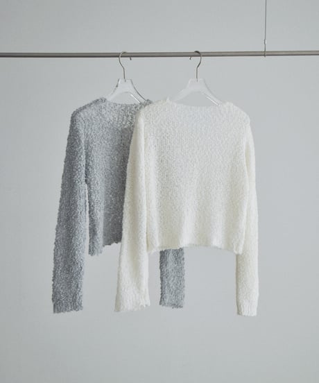 knit-02391　ブークレコンパクトカーディガン　グレー　オフホワイト