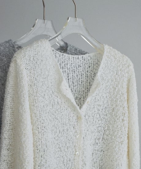 knit-02391　ブークレコンパクトカーディガン　グレー　オフホワイト
