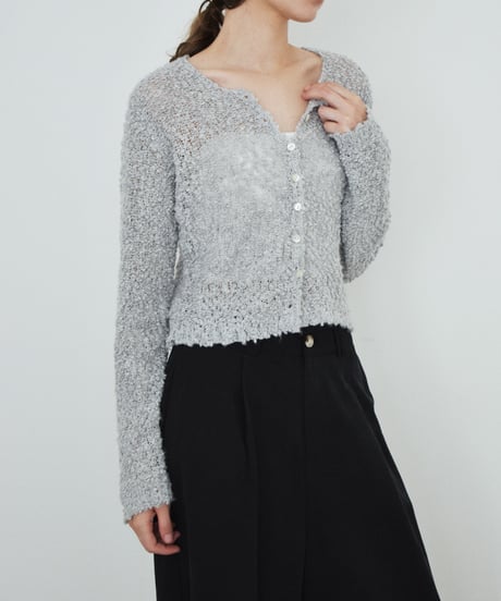 knit-02391　ブークレコンパクトカーディガン　グレー　オフホワイト