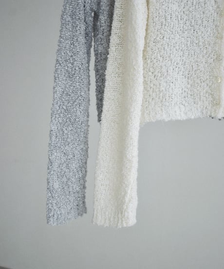 knit-02391　ブークレコンパクトカーディガン　グレー　オフホワイト