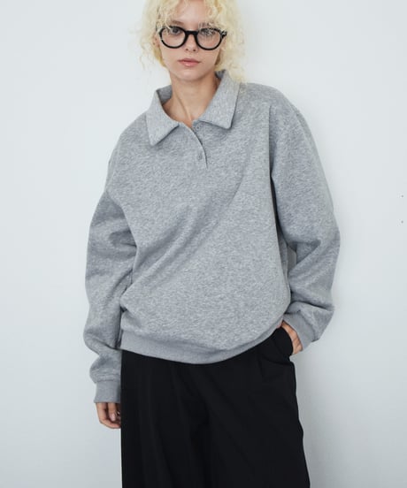 10月中旬～10月下旬入荷分　予約販売　tops-02600　ポロカラー スウェットライク プルオーバー　グレー