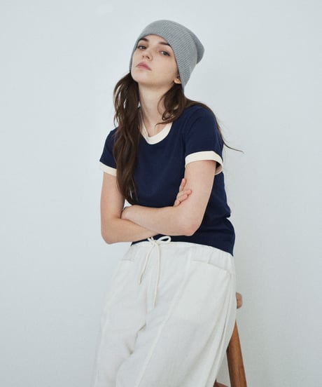 nh-tops-02616　リンガー Tシャツ　杢グレー　ネイビー　レッド