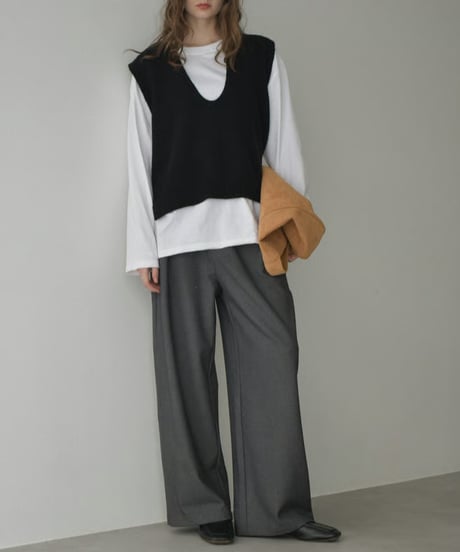 nh-tops-02565　オーバーサイズ ロングスリーブTシャツ　ホワイト　ベージュ　チャコール　ブラック