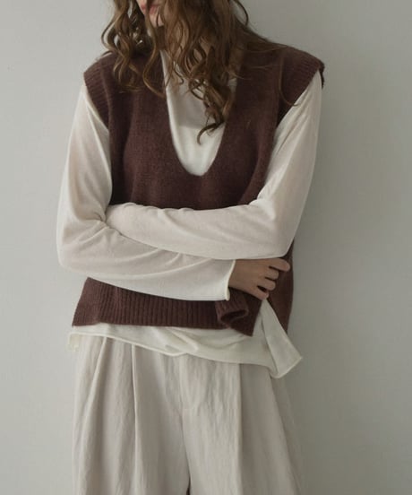 knit-02279　Uネック ニット べスト　グレー　ブラウン　ブラック