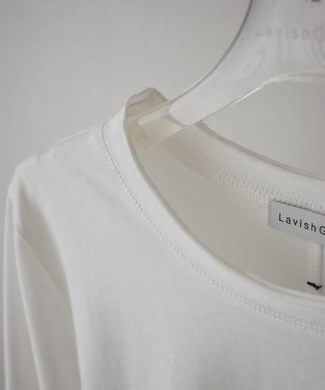 nh-tops-02633　バックステッチデザイン ロングTee　ホワイト　ブラック